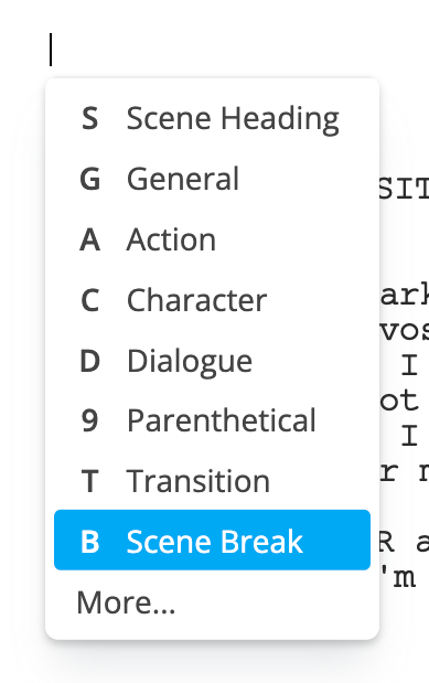 Smart menu for scene break