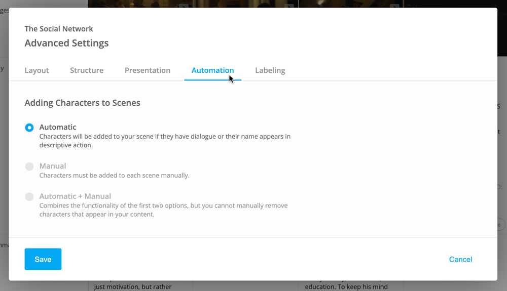 Automation settings
