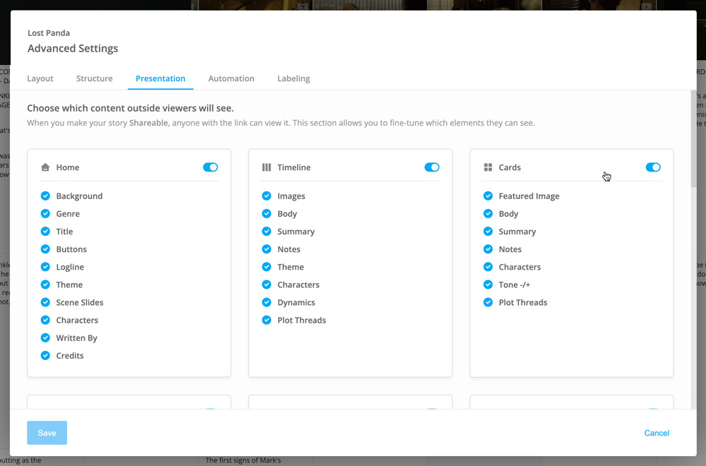 Presentation tab