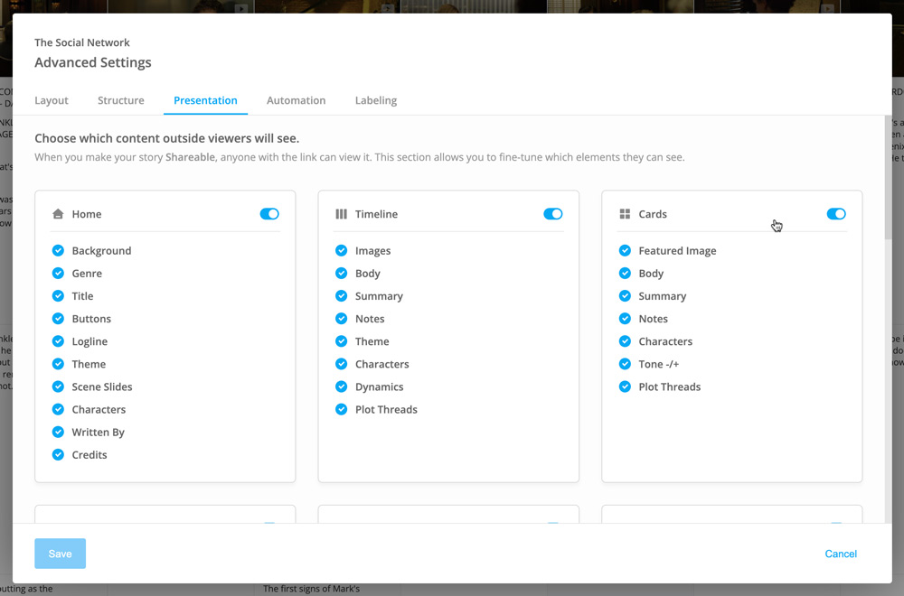 Presentation settings