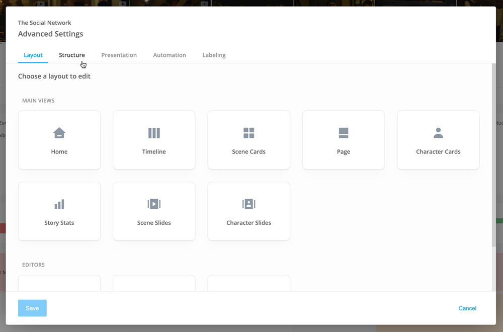 Advanced Settings Layout tab