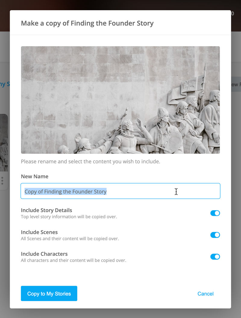 Copy Story window
