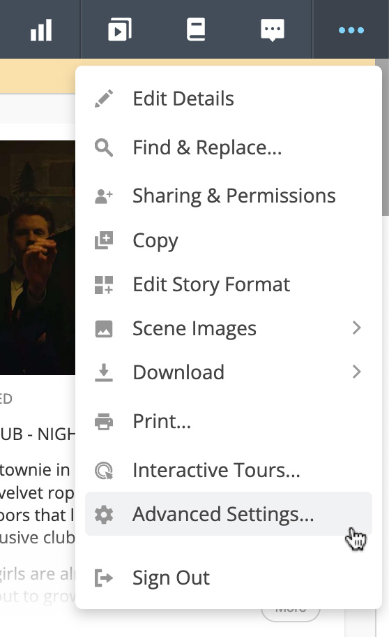 Advanced Settings menu option