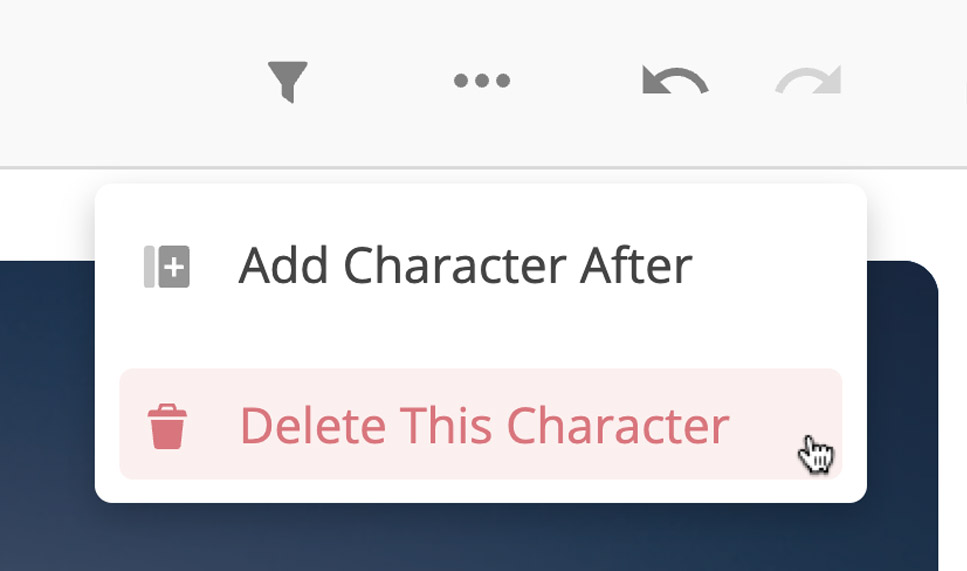 Delete character option