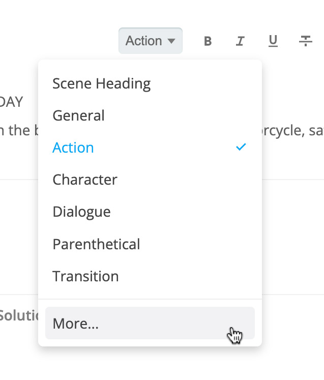 Edit Formats dropdown