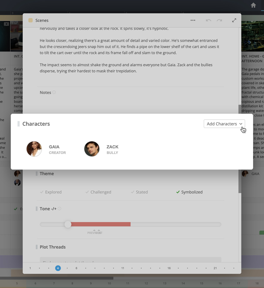 Characters section in Edit Window