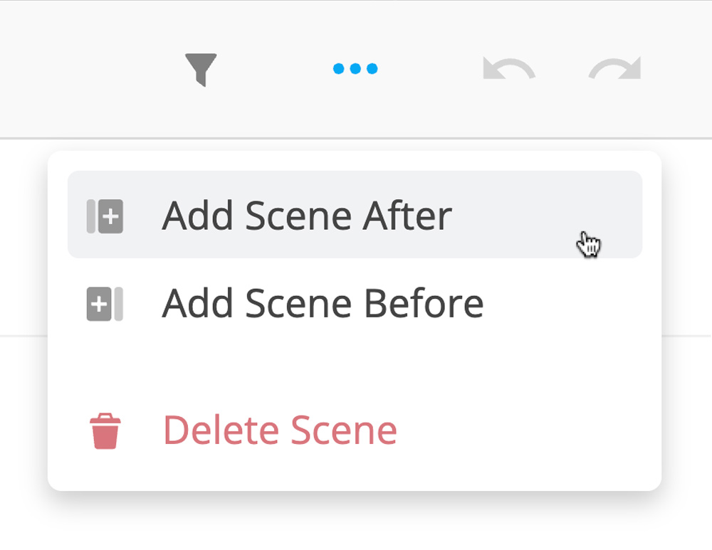Scene actions menu