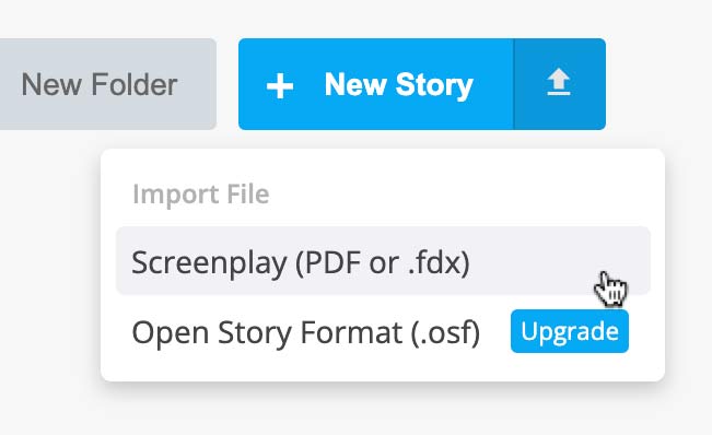 Import screenplay dropdown