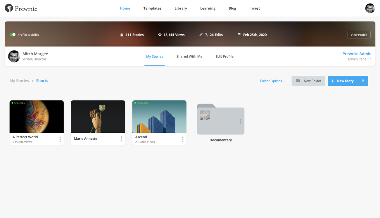 My Stories page