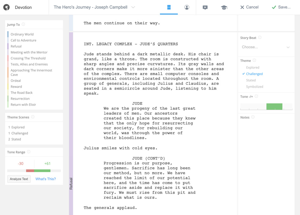 Screenplay Importer view