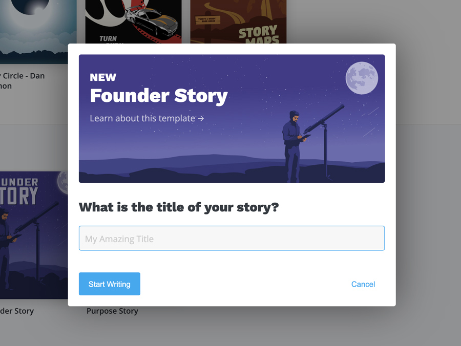 Start Writing modal