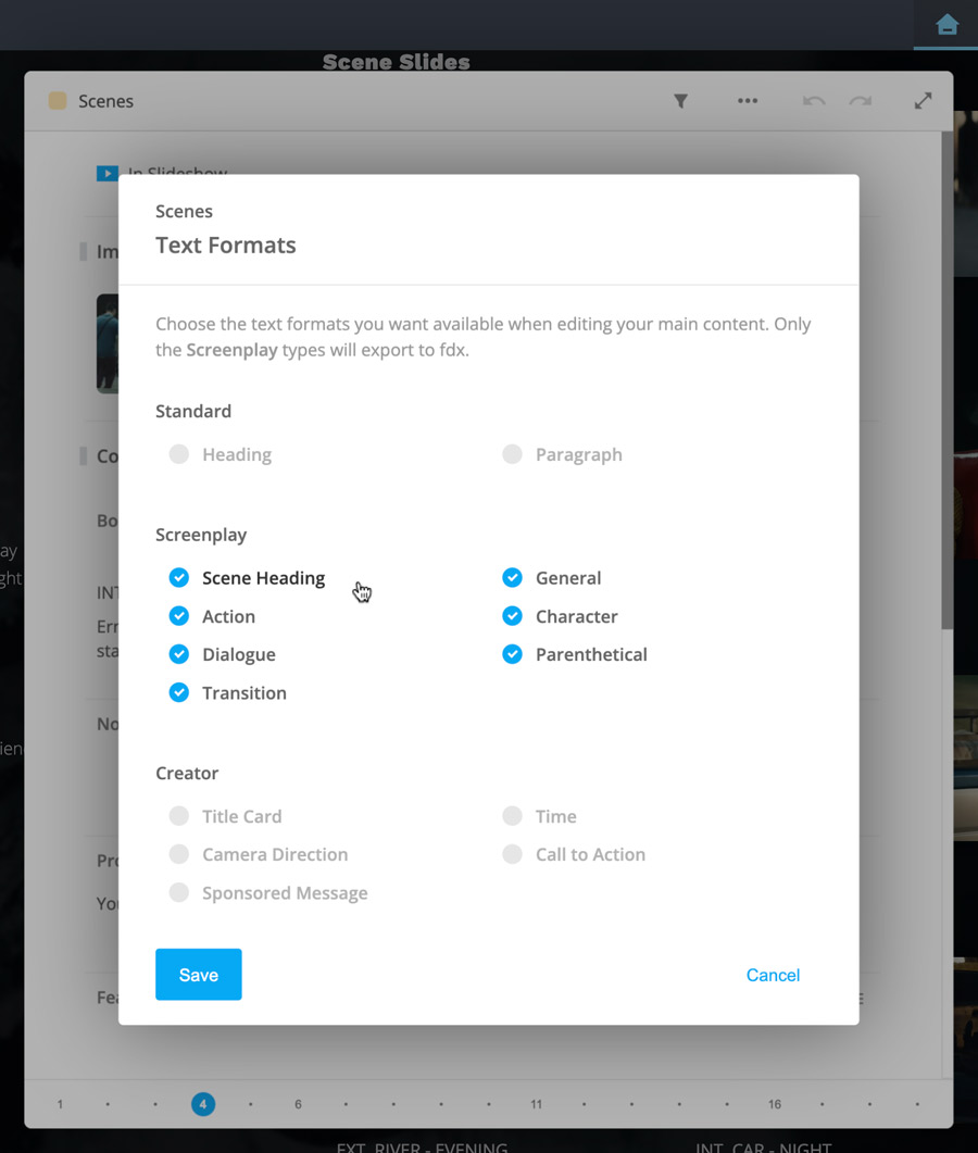 Text Formats window